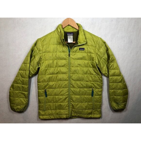 Patagonia Down Sweater Full Zip Green Quilted Puffer Jacket 68243 Boys Large 12 - Picture 1 of 9